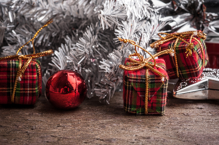 Christmas tree with decoration on dark stone backgroundの写真素材