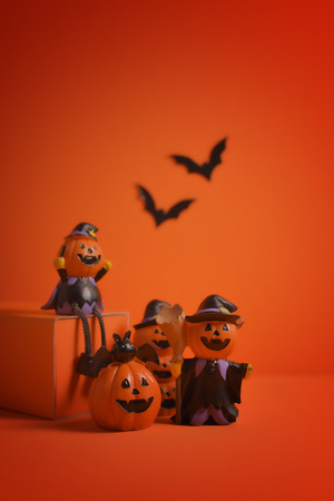 Halloween pumpkins jack-o-lantern on orange background. Halloween pumpkin background. Halloween. jack-o-lantern. Halloween jack-o-lantern. Happy Halloween.の写真素材