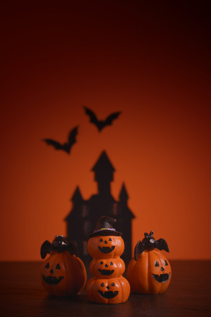 Halloween pumpkins jack-o-lantern on orange background. Halloween pumpkin background. Halloween. jack-o-lantern. Halloween jack-o-lantern. Happy Halloween.の写真素材