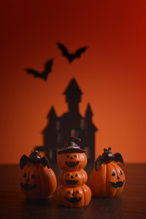 Halloween pumpkins jack-o-lantern on orange background. Halloween pumpkin background. Halloween. jack-o-lantern. Halloween jack-o-lantern. Happy Halloween.の写真素材