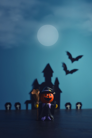 Halloween pumpkins jack-o-lantern on dark blue background. Halloween pumpkin background. Halloween. jack-o-lantern. Halloween jack-o-lantern. Happy Halloween.の写真素材