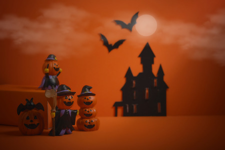Halloween pumpkins jack-o-lantern on orange background. Halloween pumpkin background. Halloween. jack-o-lantern. Halloween jack-o-lantern. Happy Halloween.の写真素材
