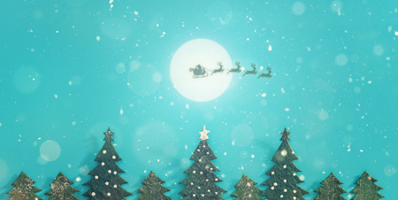 Christmas landscape with snow. Merry christmas and happy new year greeting card with copy-space. Christmas celebration holiday background. Christmas tree.の写真素材