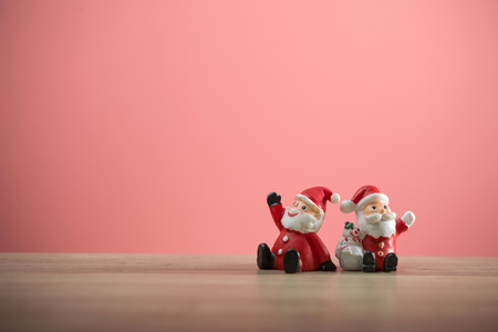 Christmas holiday background with Santa and decorations. Christmas landscape with gifts and snow. Merry christmas and happy new year greeting card with copy-space. Christmas celebration holiday background.の写真素材