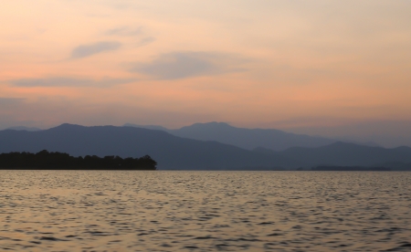 Landscape covered by fog in Kaeng Krachan Damの写真素材