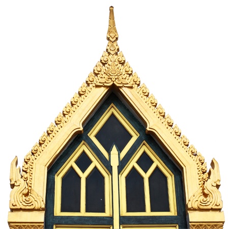 Thai temple door sculpture on white isolated backgroundの写真素材