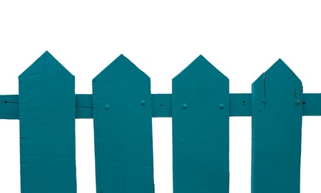 Green wooden fence over the white backgroundの写真素材