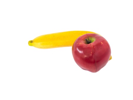 Apple and banana on white backgroundの写真素材