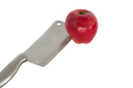 Apple and Cleaver white backgroundの写真素材