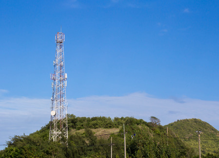 Telecommunication tower with antennas on mountain  Telecommunication towerの写真素材