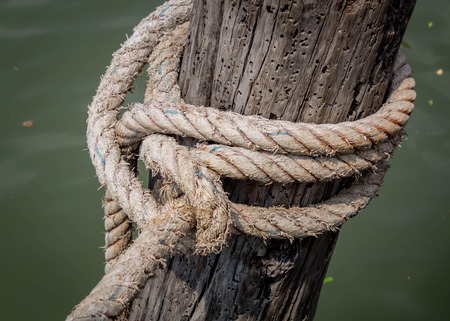 ropes on the wooden boatの写真素材