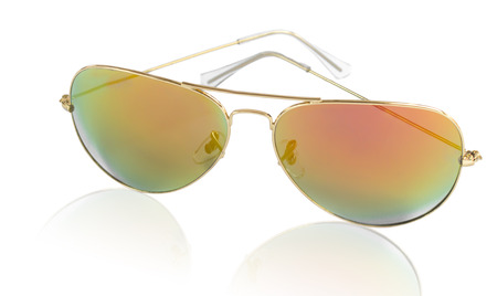 Elegant yellow sunglasses isolated on the whiteの写真素材