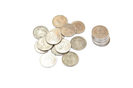  Thai coins one baht on a white backgroundの写真素材