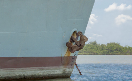 Front view of  a ship.  Old passenger ship anchored at the midstreamの写真素材