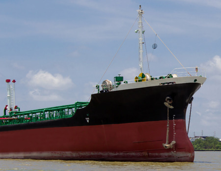 Front view of  a ship.  Old passenger ship anchored at the midstreamの写真素材
