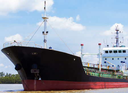 Front view of  a ship.  Old passenger ship anchored at the midstreamの写真素材
