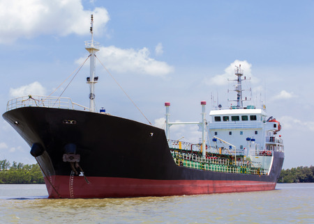 Front view of  a ship.  Old passenger ship anchored at the midstreamの写真素材