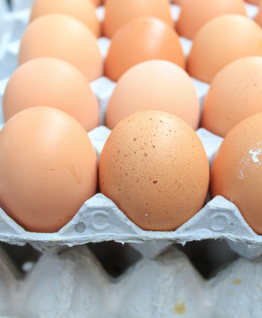 Lot of brown eggs in the packageの写真素材