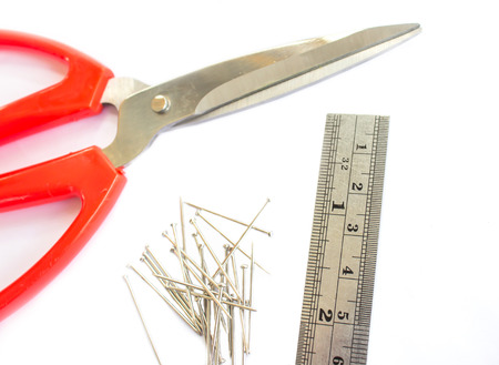 Nail scissors ruler  on white backgroundの写真素材