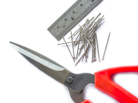 Nail scissors ruler  on white backgroundの写真素材