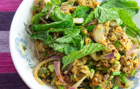 spicy catfish salad is thai food style that savor sour and spicy の写真素材