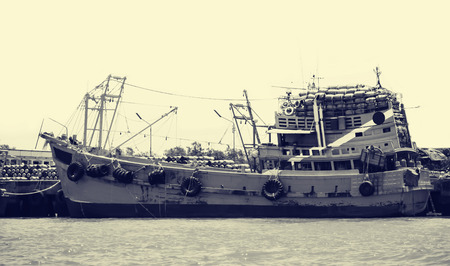 fishing boats  in harbour at  Thailand .Image style retroの写真素材