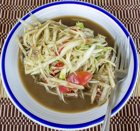 Green papaya salad ,Thailand national dish saladの写真素材