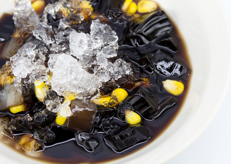 Grass jelly or Chinese vegetable jelly black in color is dessertの写真素材