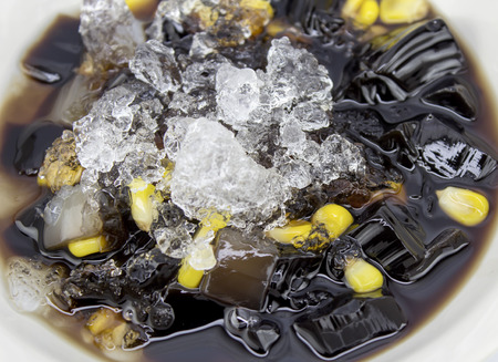 Grass jelly or Chinese vegetable jelly black in color is dessertの写真素材