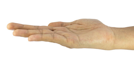 empty female woman hand holding isolated on whiteの写真素材