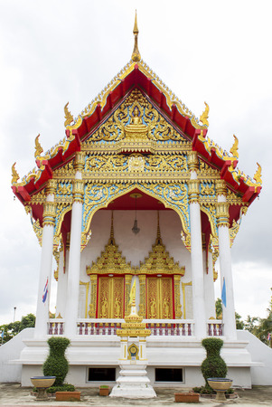 main chapel at thailand temple with blue sky, thailandの写真素材