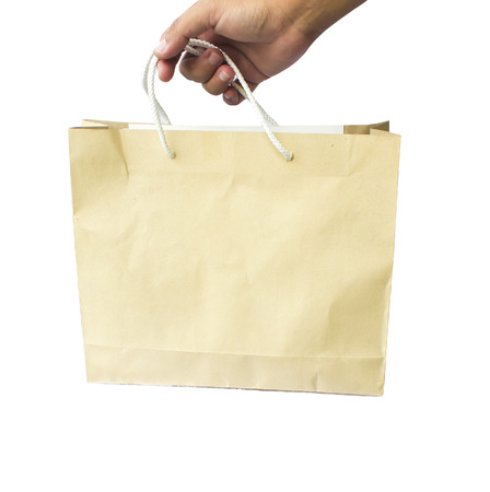 Blank brown paper bag isolated on white backgroundの写真素材