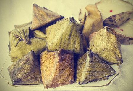 Stuffed Dough Pyramid Dessert, Thailand,Image retro styleの写真素材
