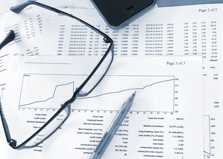 Analysis of financial reports , business concept,Image style sepiaの写真素材