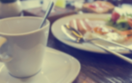 breakfast with egg and coffee,picture blur style vintage toneの写真素材
