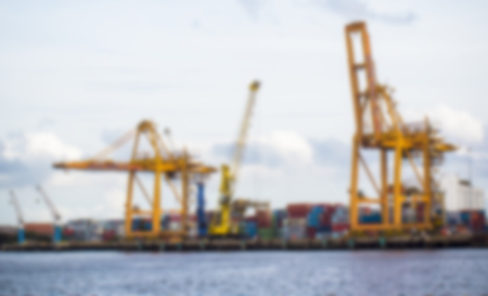 Large harbor cranes loading container ships,Image blur styleの写真素材