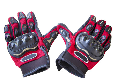 Motorcycle Racing Gloves on white backgroundの写真素材