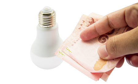Concept saving money by using energy lamp Led light bulbの写真素材