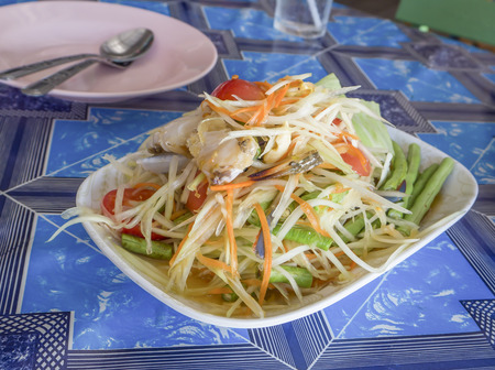 Papaya salad with crab in dishの写真素材
