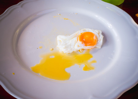 Eating with fried eggs sunny side up on the dishの写真素材