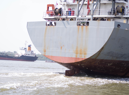 General cargo ship ,Stern on the riverの写真素材