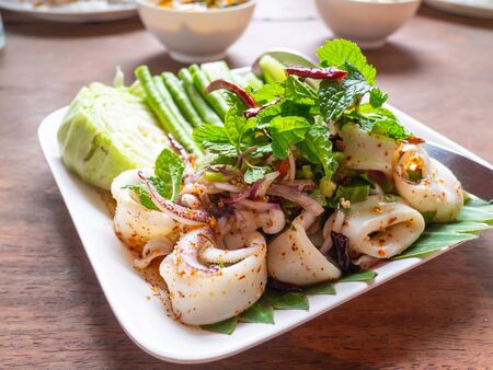 Squid Spicy Salad with Herbs,Thai's food styleの写真素材