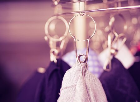 Close up shot of laundry pins, The clothespinの写真素材