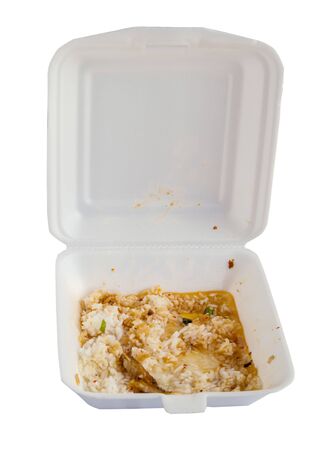 foam box dangerous to health , Used foam food box is Garbage, environmental pollution concept.の写真素材