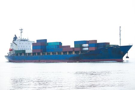 commercial container ship on white backgroundの写真素材