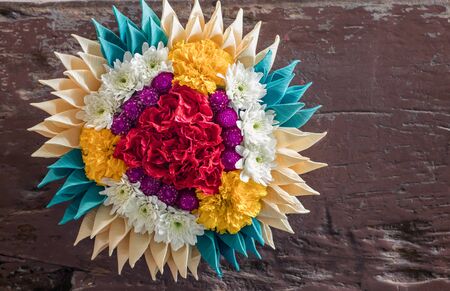 Flower Krathong is made from natural materials. Loy Krathong Festival in Thailandの写真素材