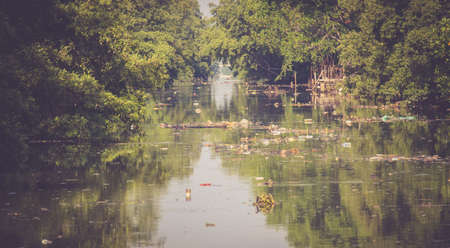 Garbage and dirt in the river. Ecological concept.の写真素材