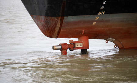 Close-up of Stern of a tanker ship in the water.の写真素材