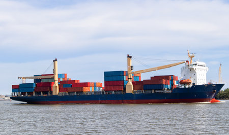 International terminal port with throughput Capacity import export goods freight ship.の写真素材