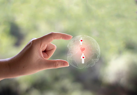 Couple of love with heart in this world ,distance doesn't matter.using for concept of First Love day or Valentine Day.の写真素材